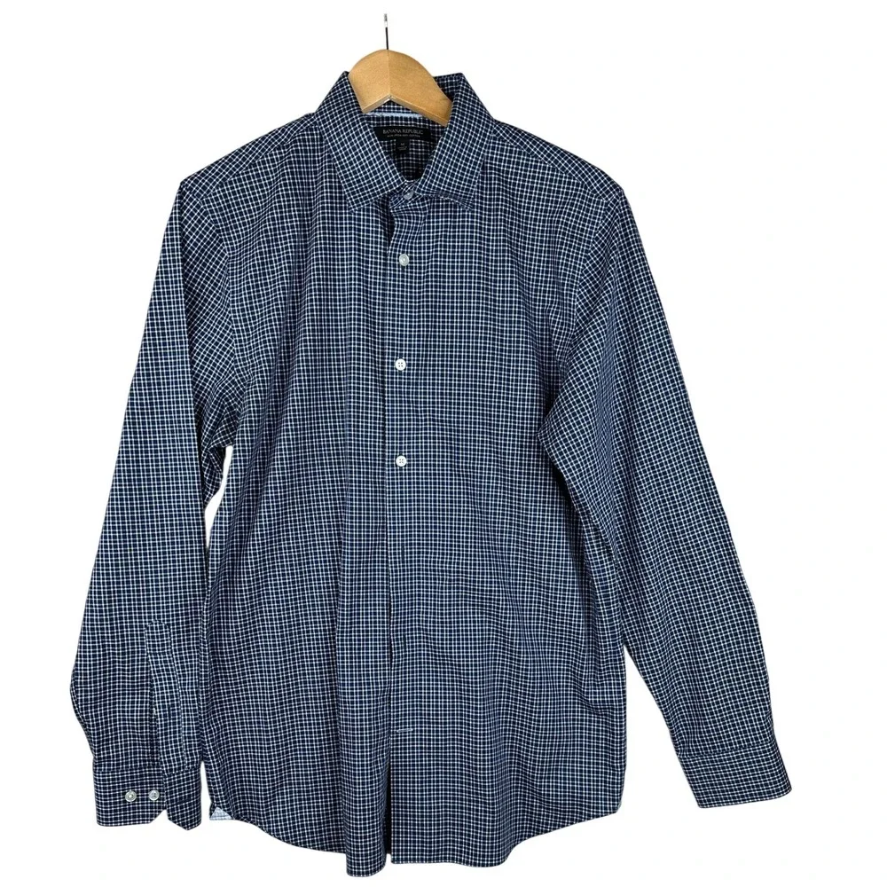 Banana Republic Non Iron Plaid Cotton Button Down size Medium Blue